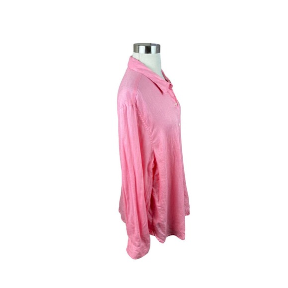 J. Jill XL Pink 100% Linen Button Front Tunic Blouse Long Sleeve - Picture 2 of 4